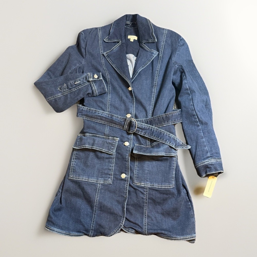 Anthropologie Pilcro Belted Denim Blazer Dress Mini Jean Jacket Dress XS NWT